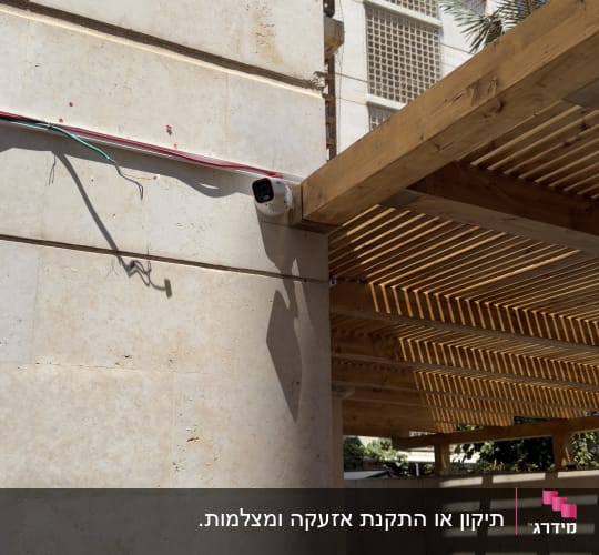 מצלמת אבטחה מותקנת על קיר בניין